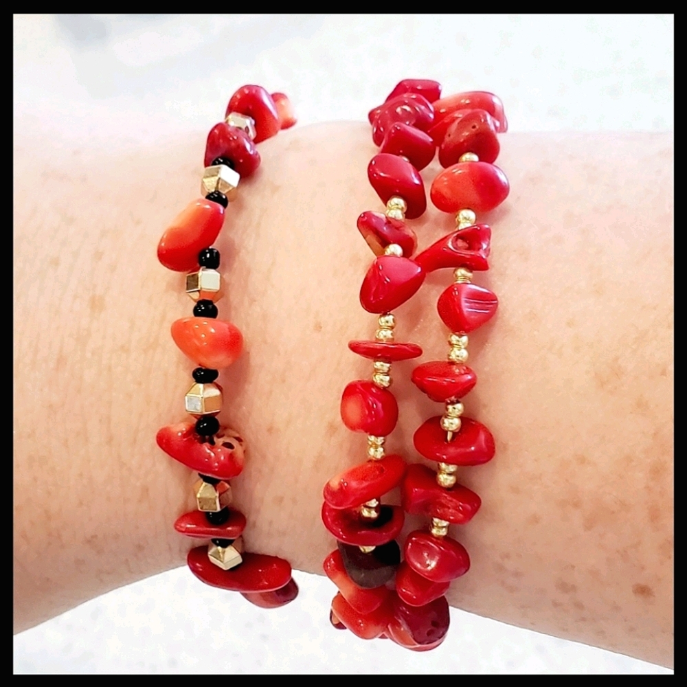 Terra Moda Vibrant Red Coral Bracelet Set